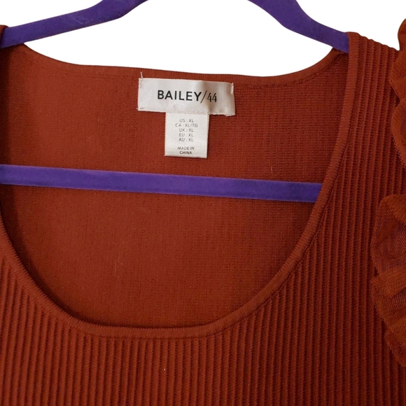 Bailey/44 Rust Ruffle Sleeved Ribbed Top XL - Picture 3 of 6